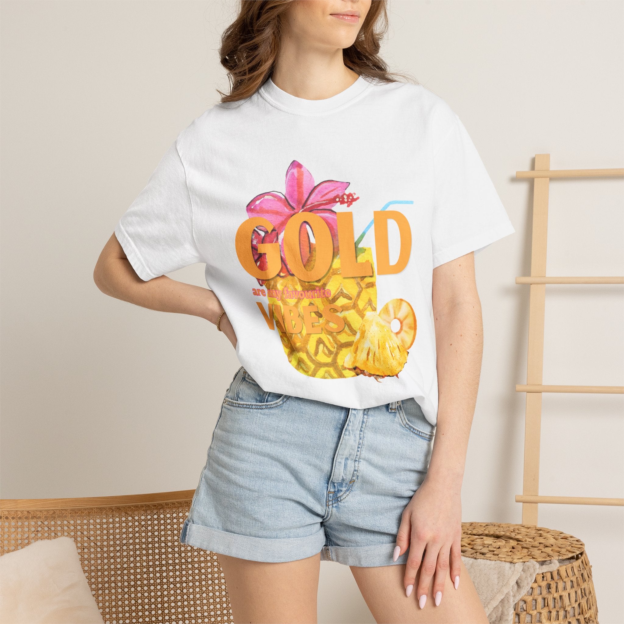 Gold Pineapple T-Shirt — Tropical Floral Graphic Tee
