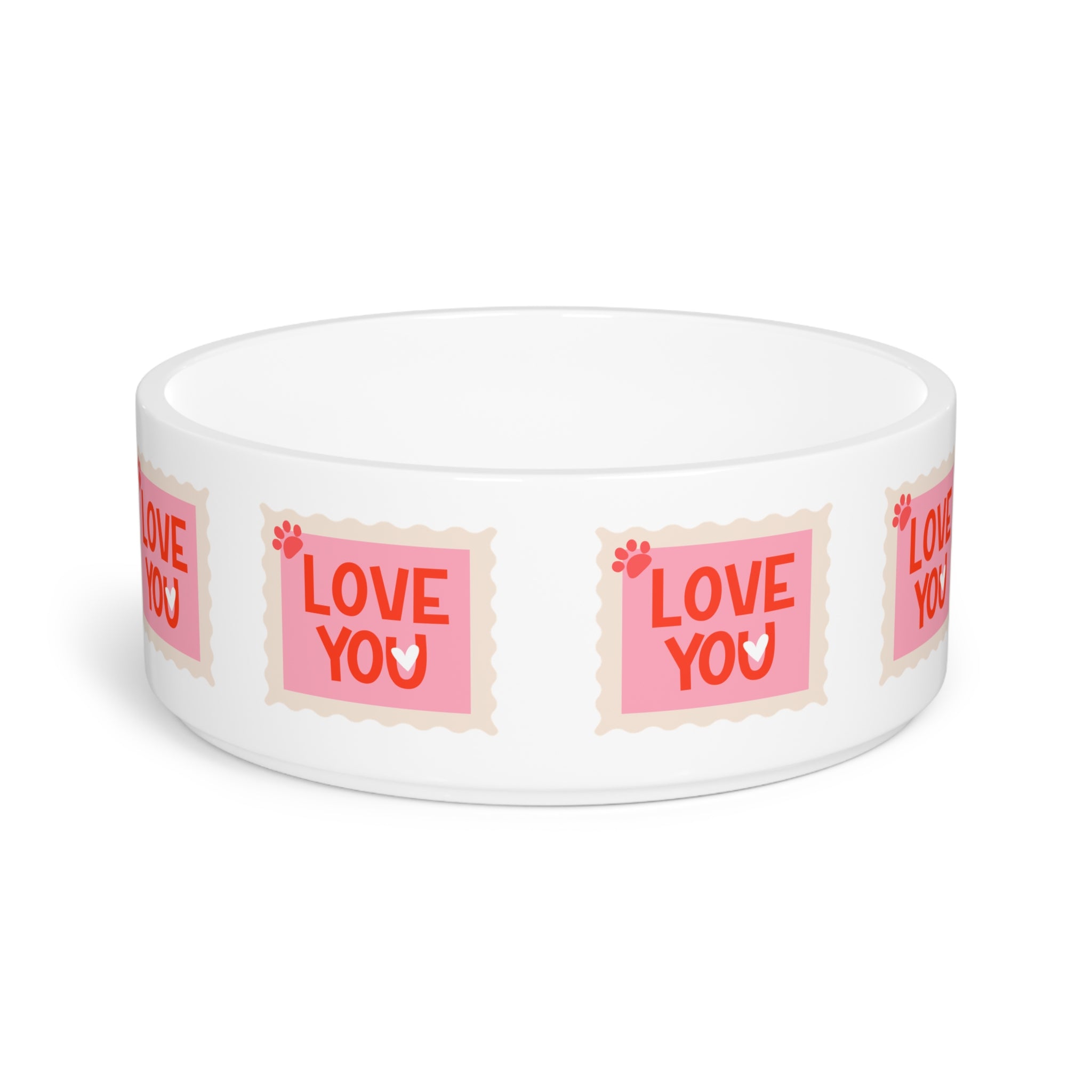 Love You Pet Bowl — Pink Stamp Pattern Dog & Cat Bowl