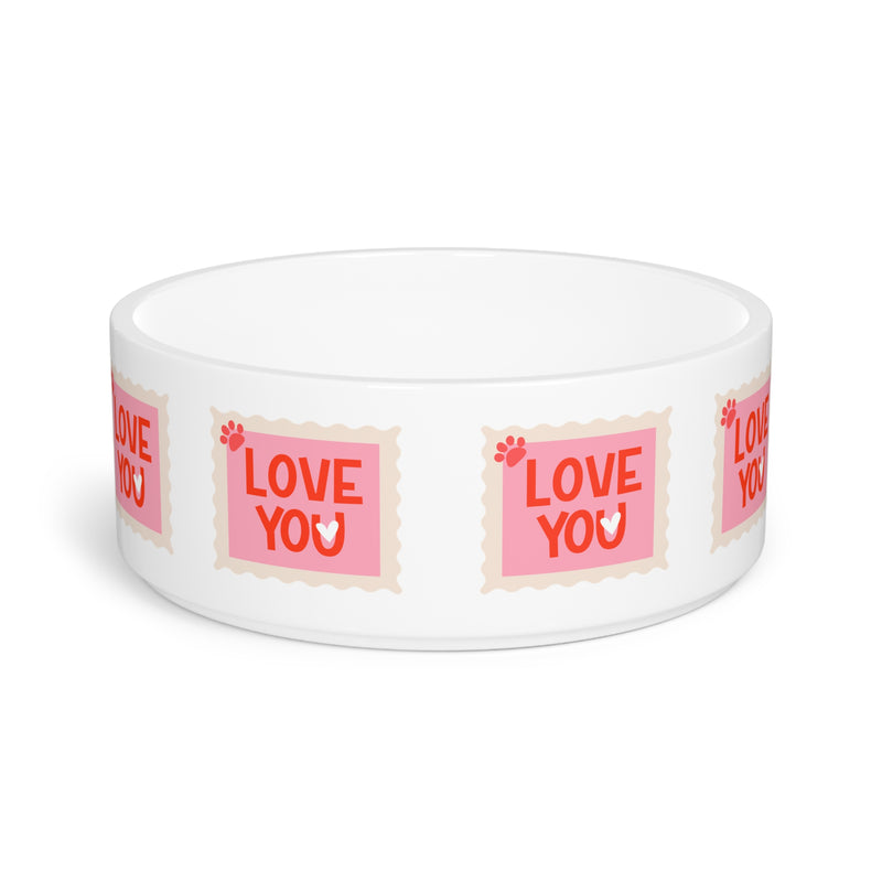 Love You Pet Bowl — Pink Stamp Pattern Dog & Cat Bowl
